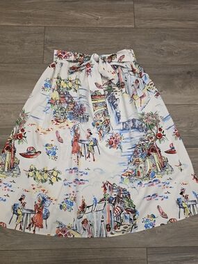 Her Destiny Mediterranean Scenic Print Midi Skirt Size Large
